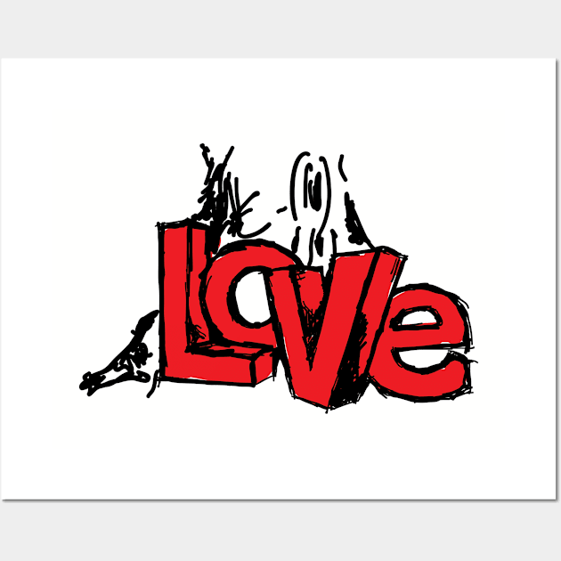 3D Love Text Behind a Big Tree Handwritten Wall Art by JamesBennettBeta